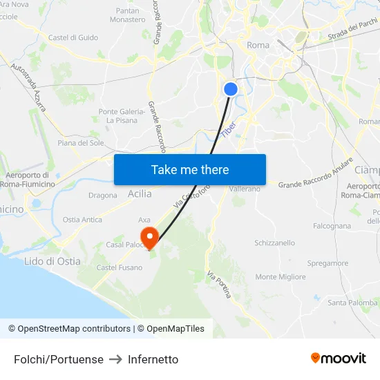 Folchi/Portuense to Infernetto map