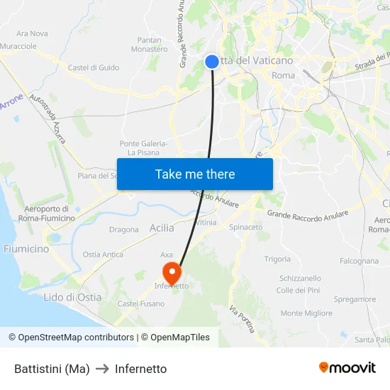 Battistini (Ma) to Infernetto map