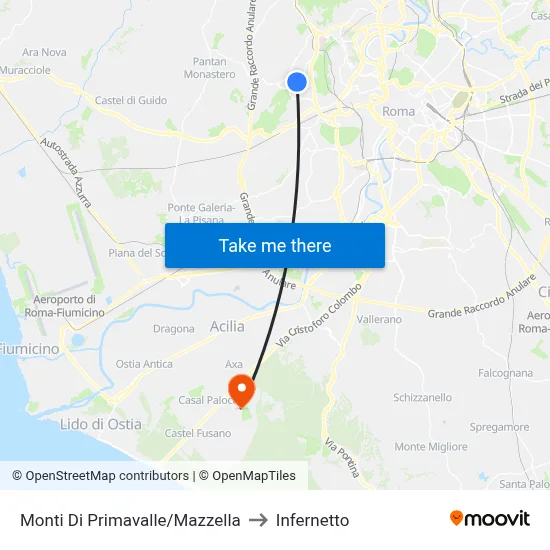 Primavalle Hills/Mazzella to Infernetto map