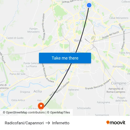 Radicofani/Capannori to Infernetto map
