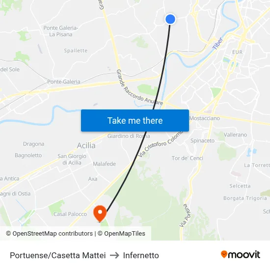 Portuense/Casetta Mattei to Infernetto map