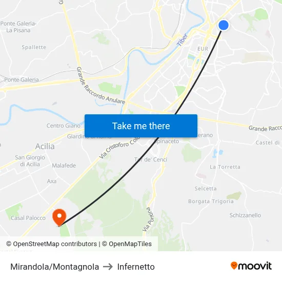 Mirandola/Montagnola to Infernetto map