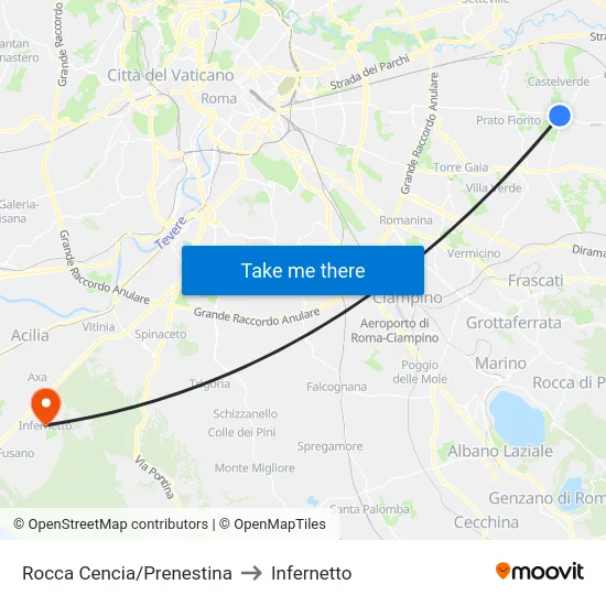 Rocca Cencia/Prenestina to Infernetto map