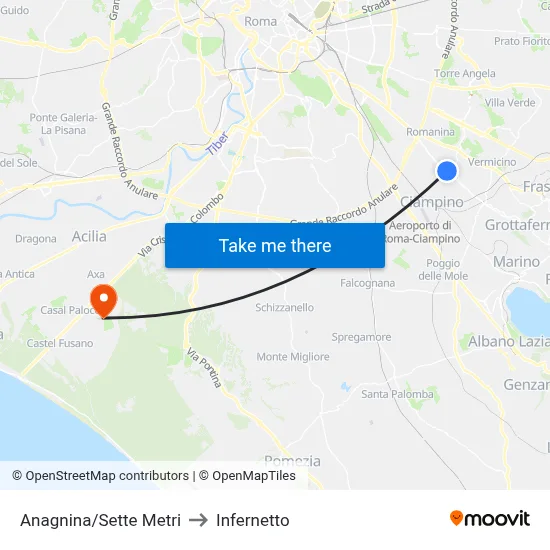 Anagnina/Sette Metri to Infernetto map