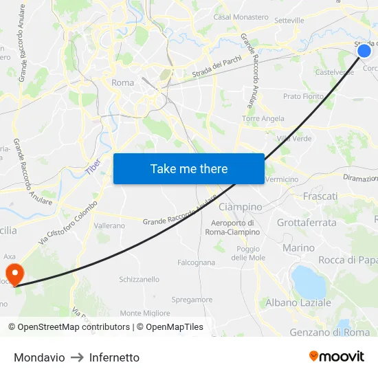 Mondavio to Infernetto map