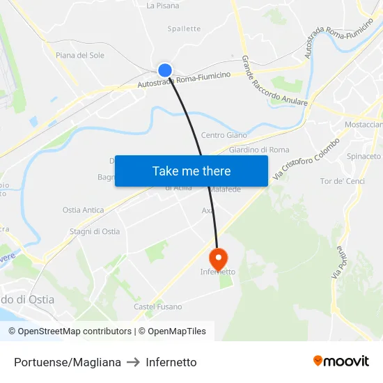 Portuense/Magliana to Infernetto map
