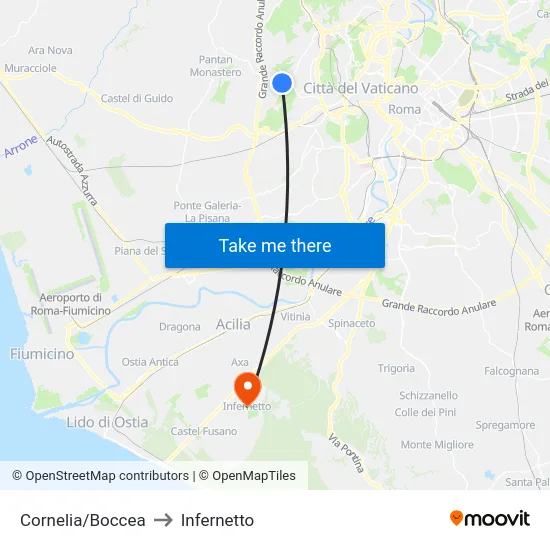 Cornelia/Boccea to Infernetto map