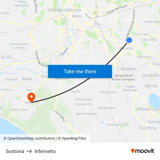 Sorbona to Infernetto map