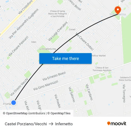 Castel Porziano/Vecchi to Infernetto map