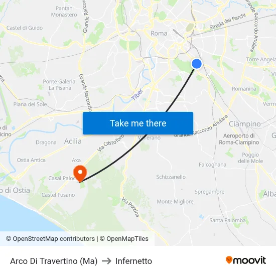 Arco Di Travertino (Metro A) to Infernetto map