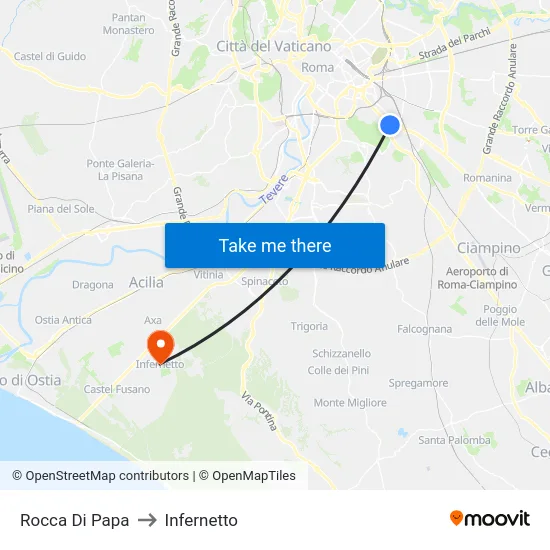 Rocca Di Papa to Infernetto map