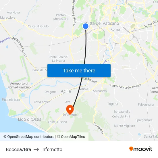 Boccea/Bra to Infernetto map