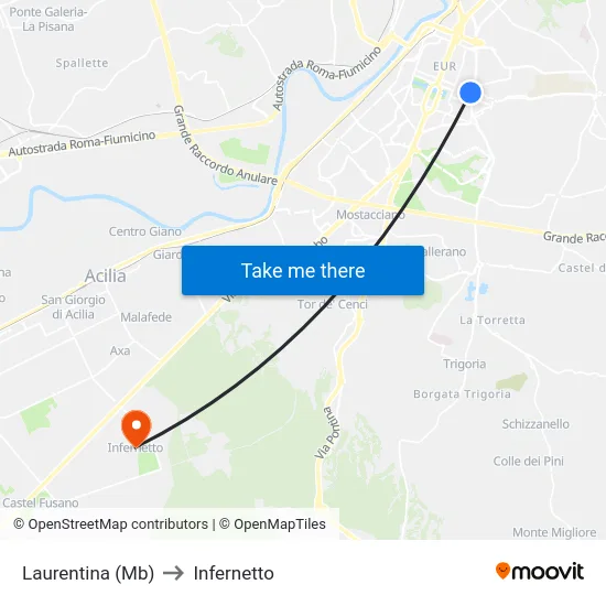 Laurentina (Mb) to Infernetto map