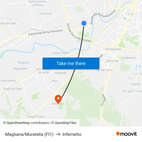 Magliana/Muratella (Fl1) to Infernetto map