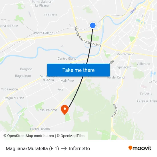 Magliana/Muratella (Fl1) to Infernetto map