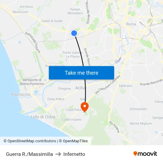 Guerra/Massimilla to Infernetto map