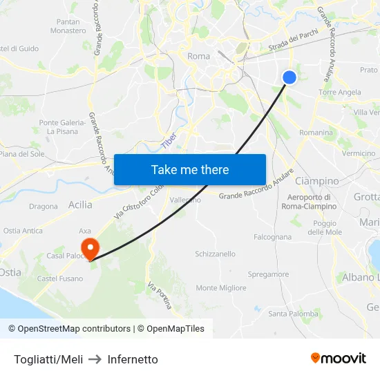 Togliatti/Meli to Infernetto map