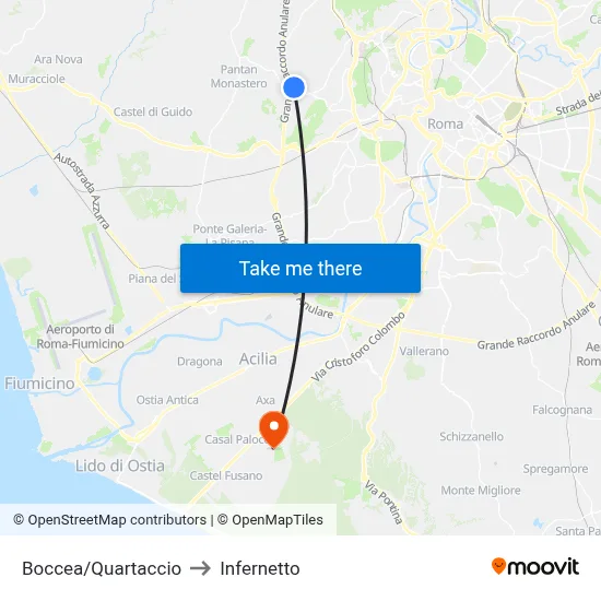 Boccea/Quartaccio to Infernetto map