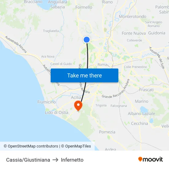 Cassia/Giustiniana to Infernetto map