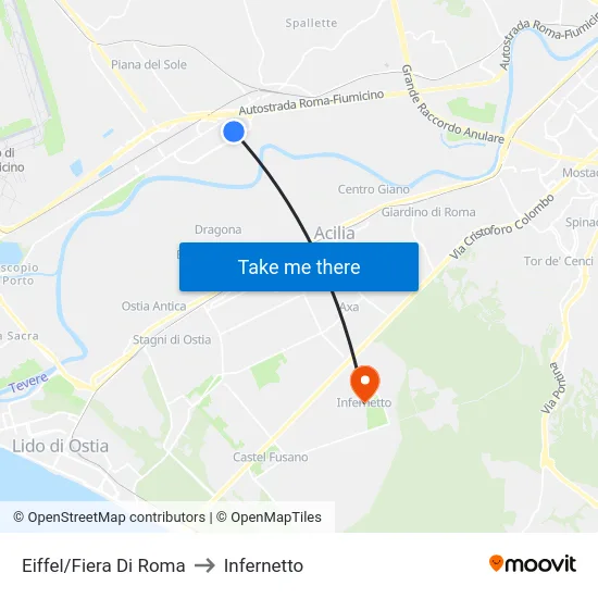 Eiffel/Fiera Di Roma to Infernetto map