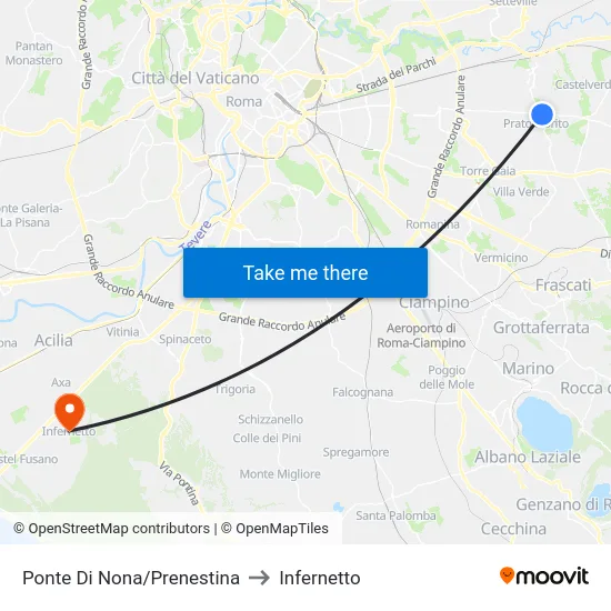 Ponte Di Nona/Prenestina to Infernetto map