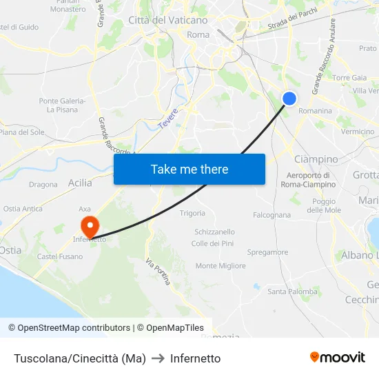 Tuscolana/Cinecittà (Ma) to Infernetto map