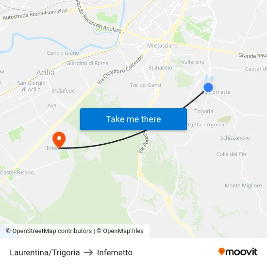 Laurentina/Trigoria to Infernetto map