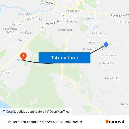 Cimitero Laurentino/Ingresso to Infernetto map