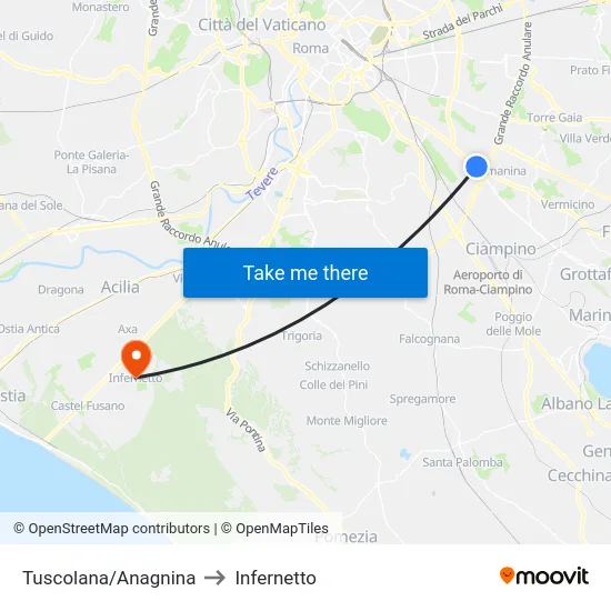 Tuscolana/Anagnina to Infernetto map
