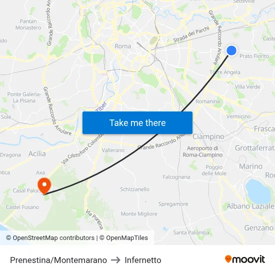 Prenestina/Montemarano to Infernetto map