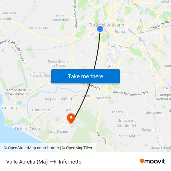 Valle Aurelia (Ma) to Infernetto map
