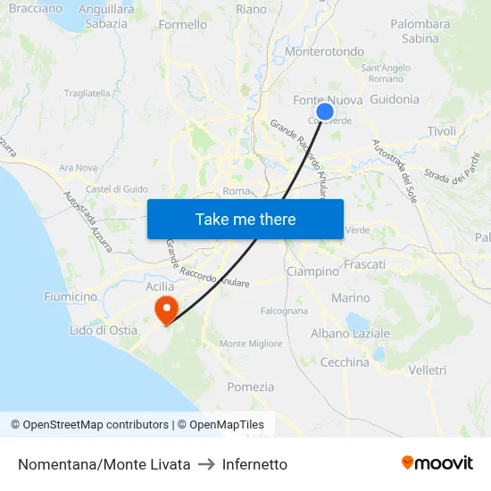 Nomentana/Monte Livata to Infernetto map