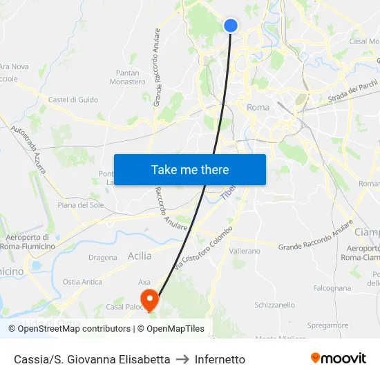 Cassia/Saint Giovanna Elisabetta to Infernetto map