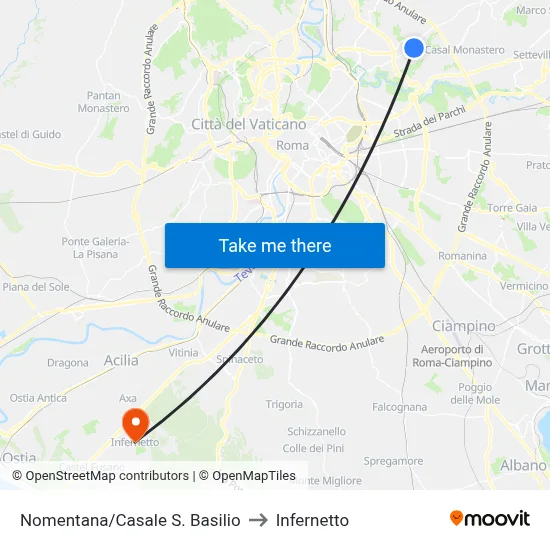 Nomentana/Casale S. Basilio to Infernetto map