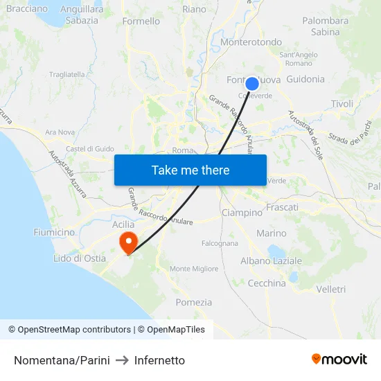 Nomentana/Parini to Infernetto map