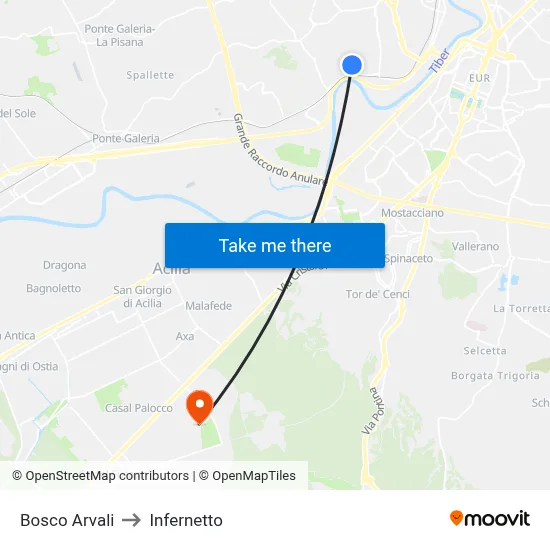 Bosco Arvali to Infernetto map