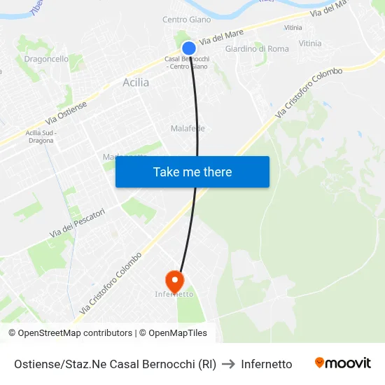 Ostiense/Casal Bernocchi Station (RL) to Infernetto map