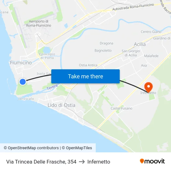 Via Trincea Delle Frasche, 354 to Infernetto map