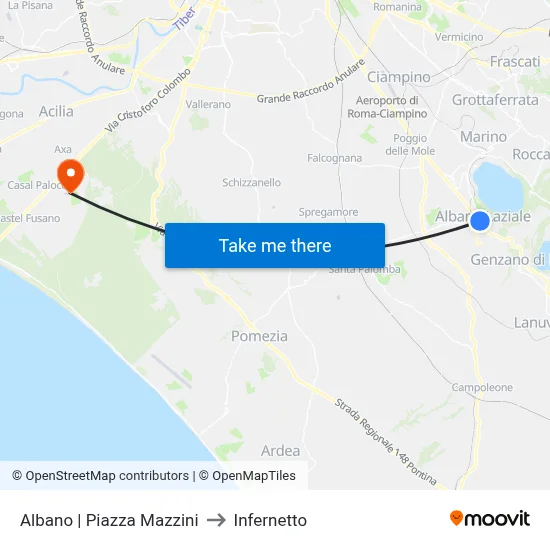 Albano via Piazza Mazzini to Infernetto map