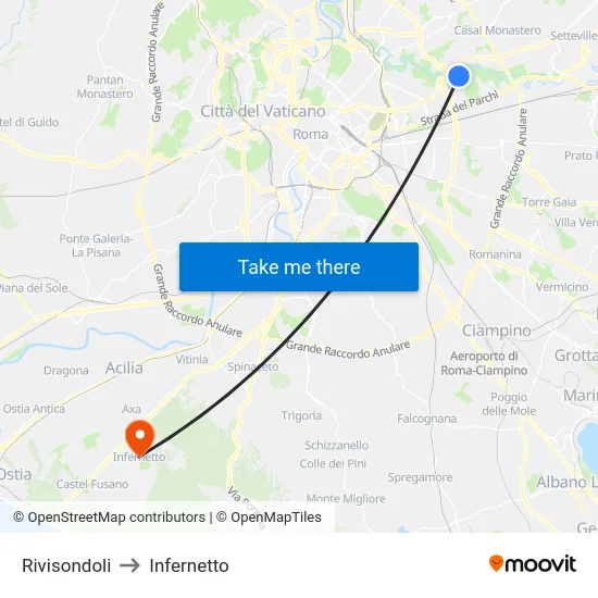 Rivisondoli to Infernetto map