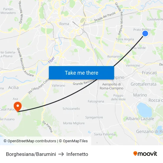 Borghesiana/Barumini to Infernetto map