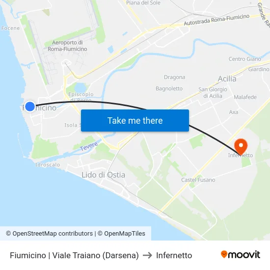 Fiumicino | Viale Traiano (Darsena) to Infernetto map