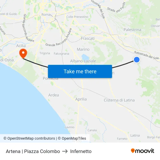 Artena | Piazza Colombo to Infernetto map