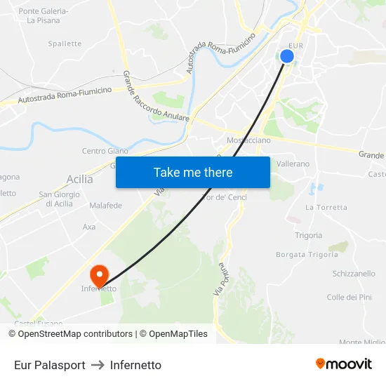 Eur Palasport to Infernetto map