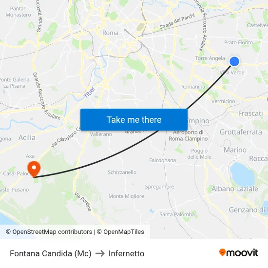 Fontana Candida (Mc) to Infernetto map