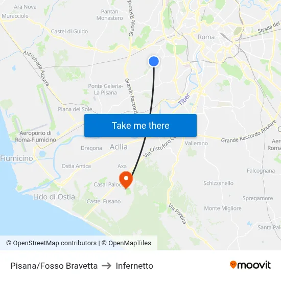 Pisana/Fosso Bravetta to Infernetto map