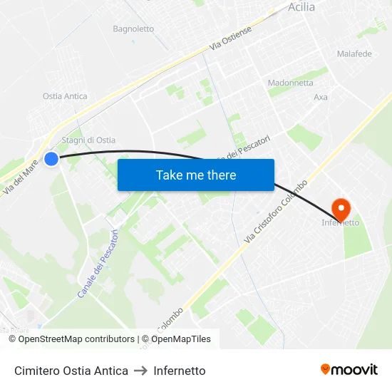 Cimitero Ostia Antica to Infernetto map