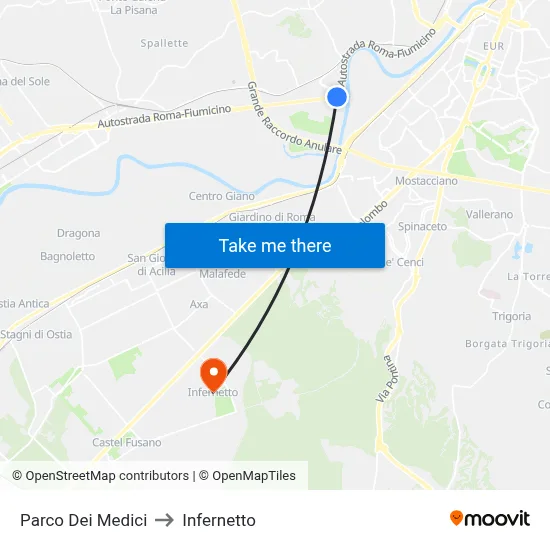 Medical Park to Infernetto map