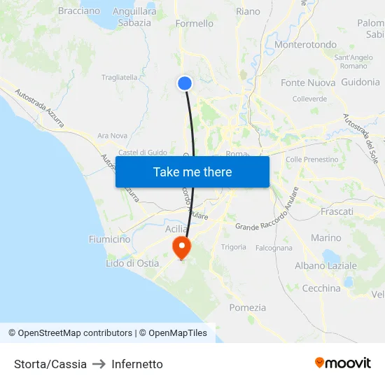 Storta/Cassia to Infernetto map