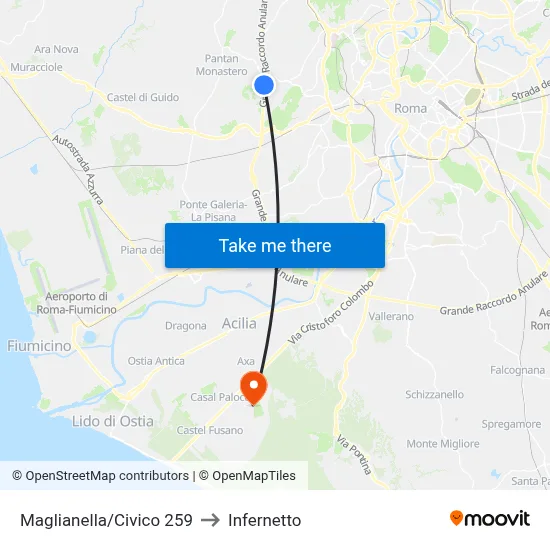 Maglianella/Number 259 to Infernetto map